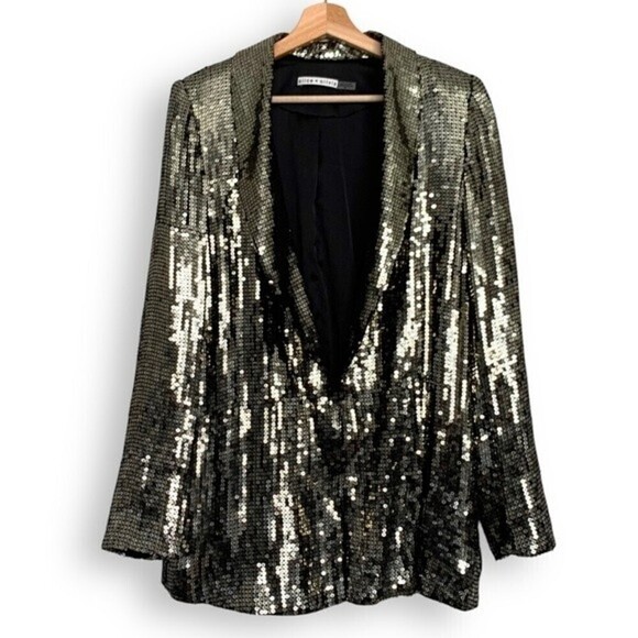 Alice and Olivia Sequin Blazer Jacket S Gold Metallic - Picture 6 of 16